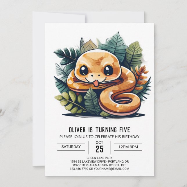 Cute Snake Jungle Invitation Anniversaire (Devant)