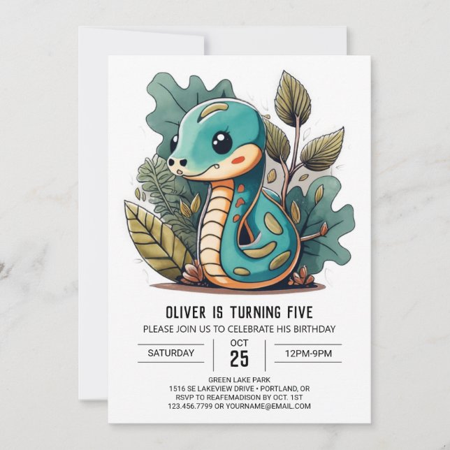 Cute Snake Kids Birthday Invitation (Front)