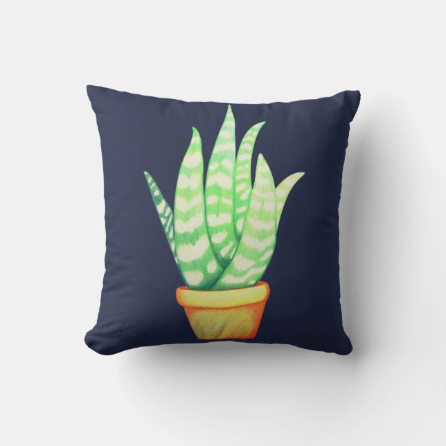 Cute Snake Plant Succulent in Orange Pot Throw Pillow (Front)