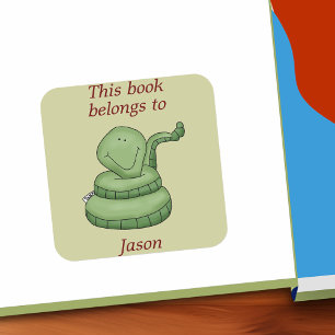 Cute Snake This Book Belongs To Bookplate Sticker
