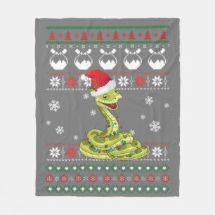 Cute Snake Ugly Sweater Christmas Light Pajama Fleece Blanket
