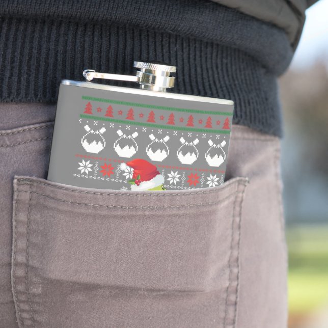 Cute Snake Ugly Sweater Christmas Light Pajama Hip Flask (In Situ)