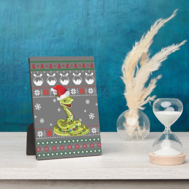 Cute Snake Ugly Sweater Christmas Light Pajama Plaque (Side)
