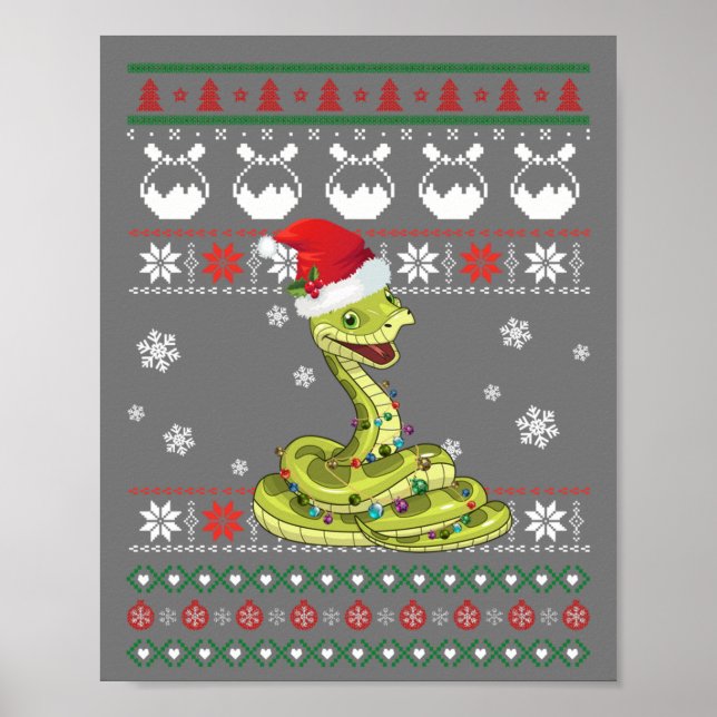 Cute Snake Ugly Sweater Christmas Light Pajama Poster (Front)