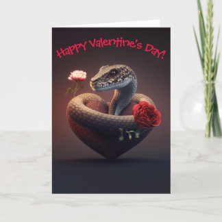 Cute Snake with Flowers for Valentine's Day  Holiday Card