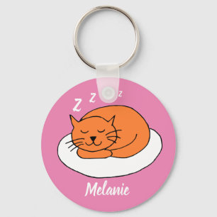Cute Snoozing Cat Pink Keychain