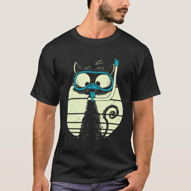 Cute Snorkel Cat Diver Cat Diving Goggles T-Shirt (Front)
