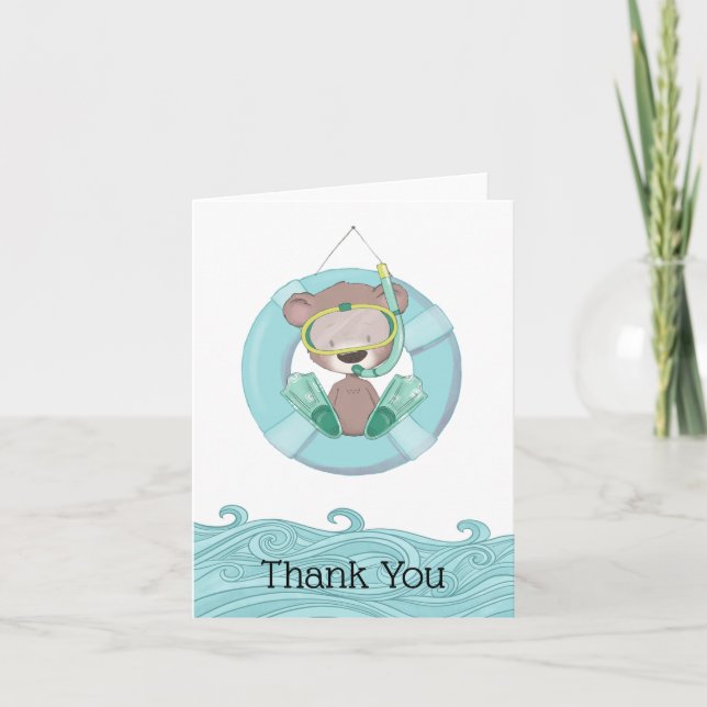 Cute Snorkeling Teddy Bear Blue Thank You (Front)