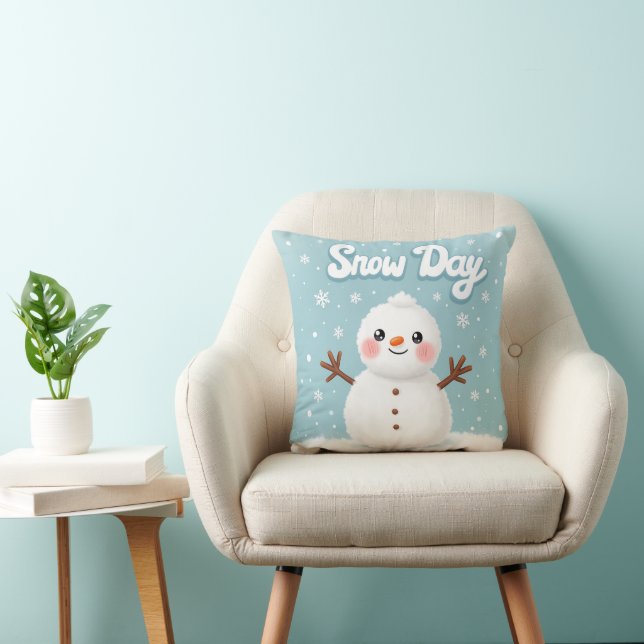 Cute Snow Day Snowman Decorative Pillow (Chair)