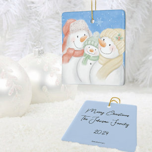 Cute Snow Family  Ceramic Ornament