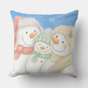 Cute Snow Family Throw Pillow