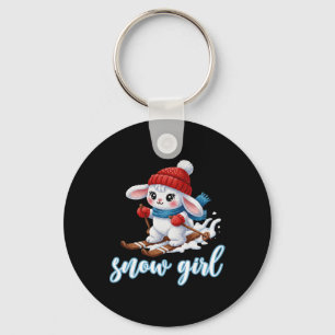 Cute Snow Girl Snow Bunny Ski Lover Winter Skiing Keychain