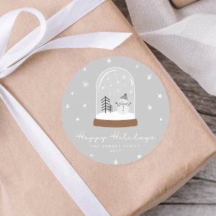 Cute Snow Globe Snowman Happy Holidays Christmas Classic Round Sticker