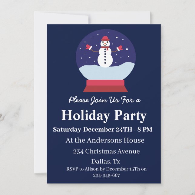 Cute Snow Globe with snowman Christmas party  Invitation (Front)
