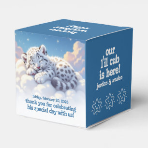 Cute Snow Leopard Asleep on Clouds Baby Shower Favor Box