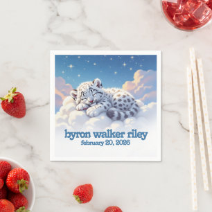 Cute Snow Leopard Asleep on Clouds Baby Shower Napkin