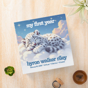 Cute Snow Leopard Asleep on Clouds Baby's 1st Year Binder