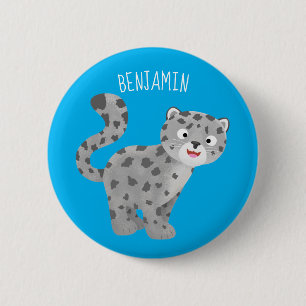 Cute snow leopard cartoon illustration 2 inch round button