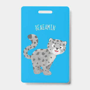 Cute snow leopard cartoon illustration badge