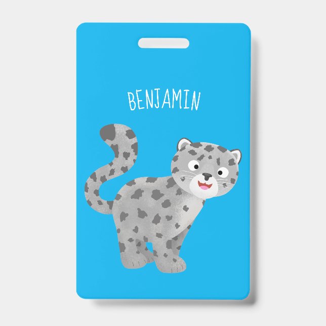 Cute snow leopard cartoon illustration badge (Front)