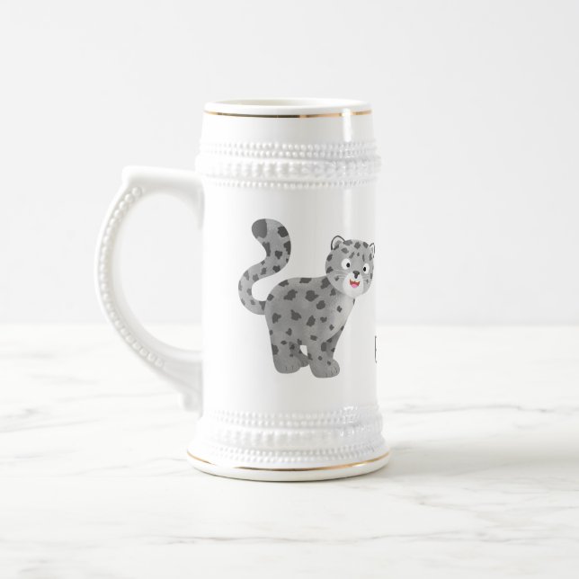 Cute snow leopard cartoon illustration beer stein (Left)