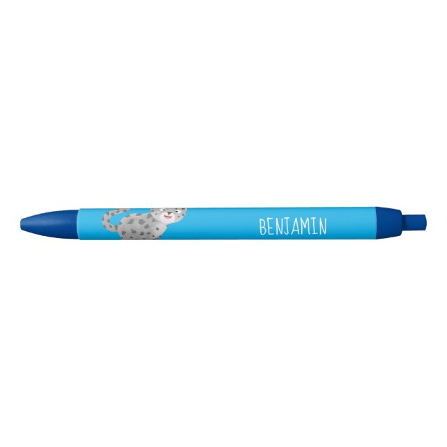 Cute snow leopard cartoon illustration black ink pen (Front)