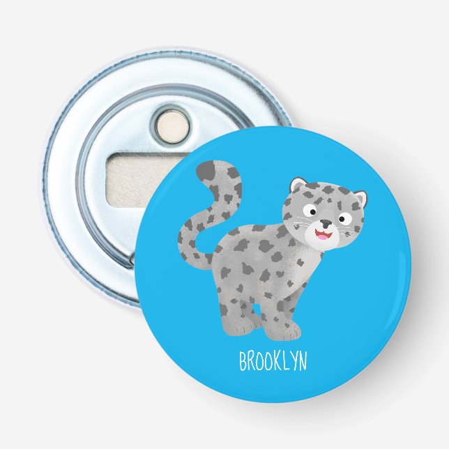 Cute snow leopard cartoon illustration bottle opener (Front)