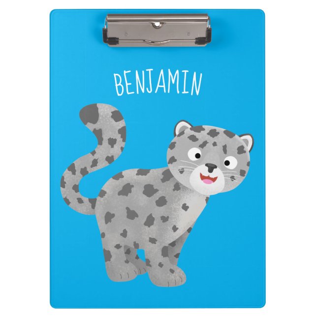 Cute snow leopard cartoon illustration clipboard (Front)