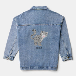 Cute snow leopard cartoon illustration denim jacket