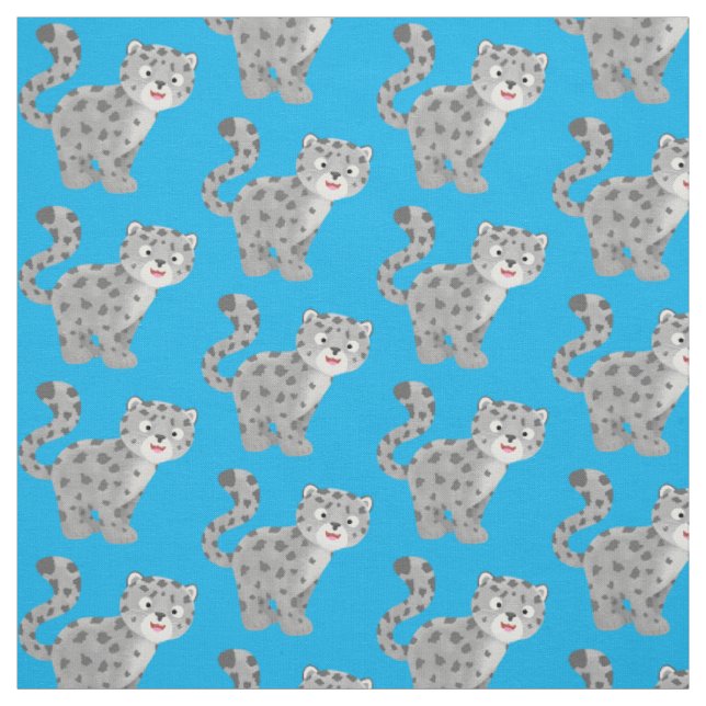 Cute snow leopard cartoon illustration fabric (Swatch)
