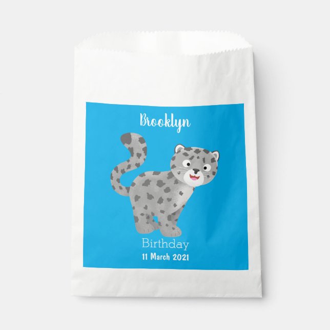 Cute snow leopard cartoon illustration favour bag (Front)