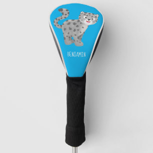 Cute snow leopard cartoon illustration golf head cover