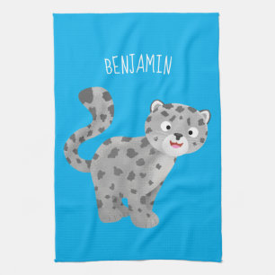 Cute snow leopard cartoon illustration kitchen towel