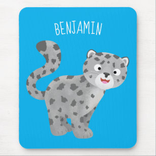 Cute snow leopard cartoon illustration mouse pad