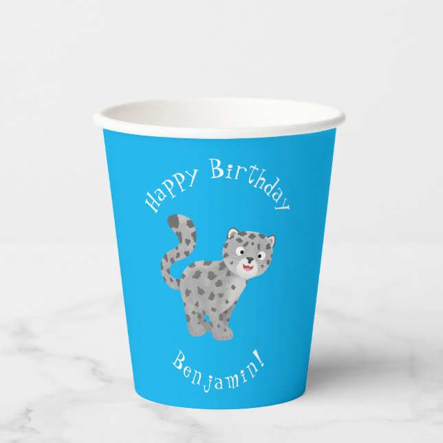 Cute snow leopard cartoon illustration paper cups (Front)