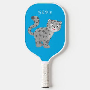 Cute snow leopard cartoon illustration pickleball paddle