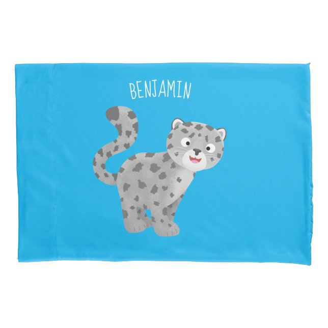 Cute snow leopard cartoon illustration pillowcase (Front)