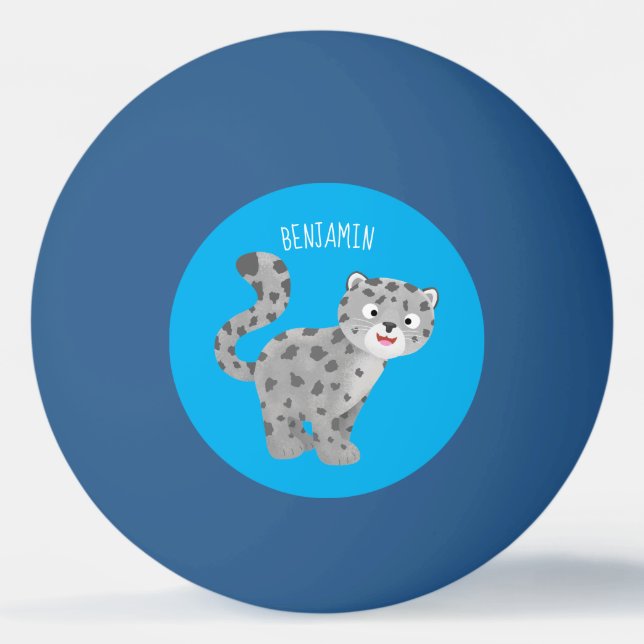 Cute snow leopard cartoon illustration ping pong ball (Front)