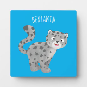 Cute snow leopard cartoon illustration plaque
