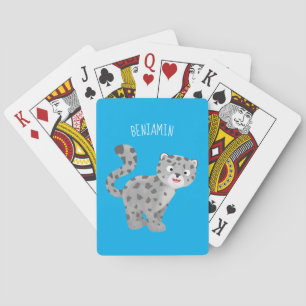 Cute snow leopard cartoon illustration playing cards