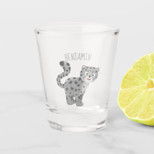 Cute snow leopard cartoon illustration  shot glass