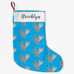 Cute snow leopard cartoon illustration small christmas stocking
