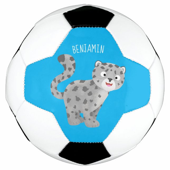 Cute snow leopard cartoon illustration soccer ball (Front)