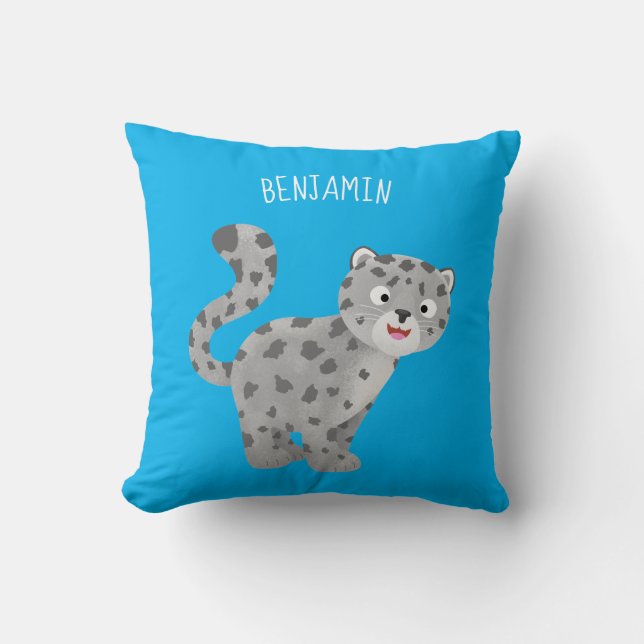 Cute snow leopard cartoon illustration throw pillow (Front)