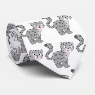 Cute snow leopard cartoon illustration tie
