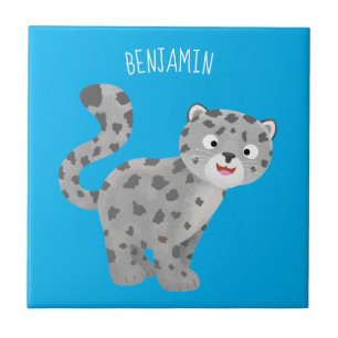 Cute snow leopard cartoon illustration tile