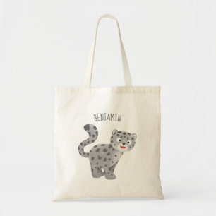 Cute snow leopard cartoon illustration tote bag