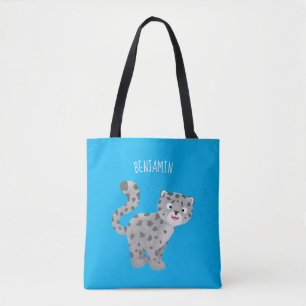 Cute snow leopard cartoon illustration tote bag