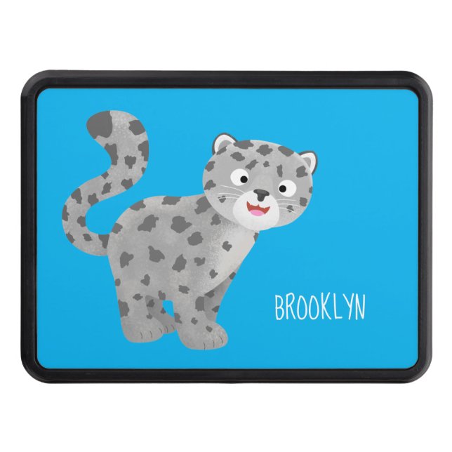 Cute snow leopard cartoon illustration trailer hitch cover (Front)