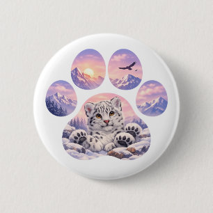 Cute Snow Leopard Paw Mountain Design 2 Inch Round Button